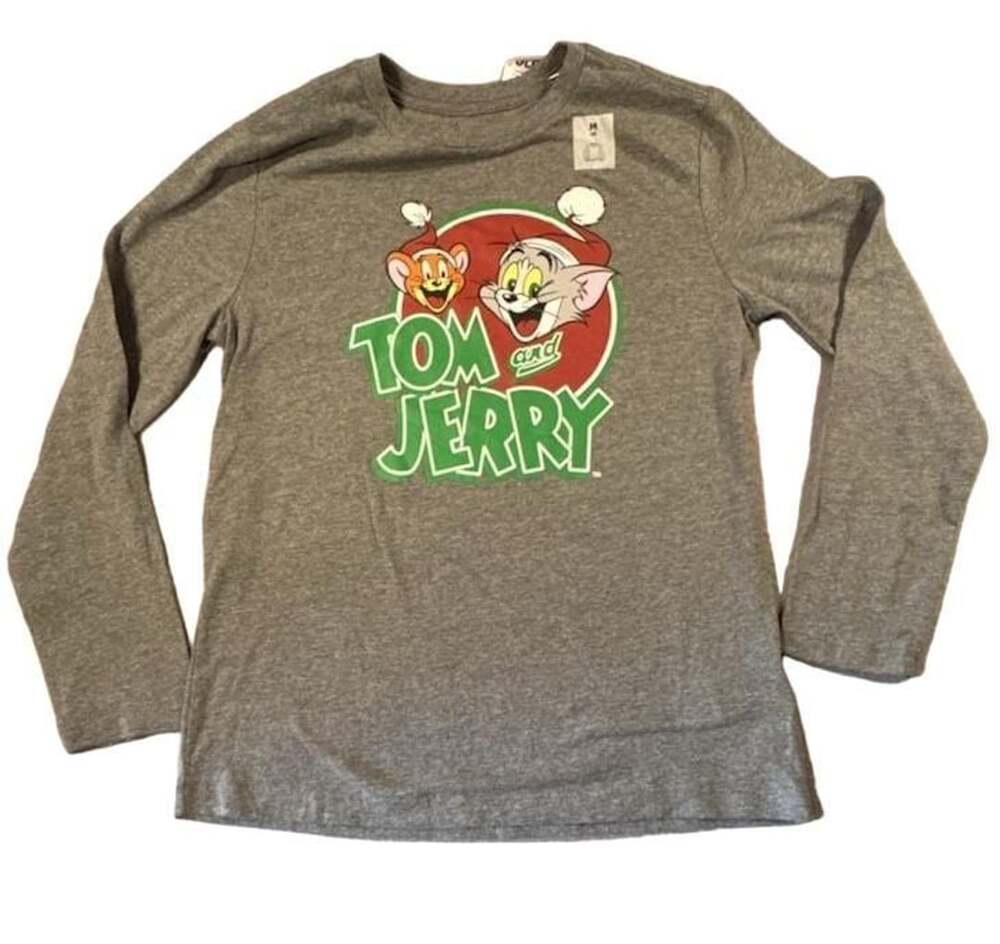 Old Navy Tom and Jerry Christmas Graphic Long Sleeve T-Shirt Grey M (8)